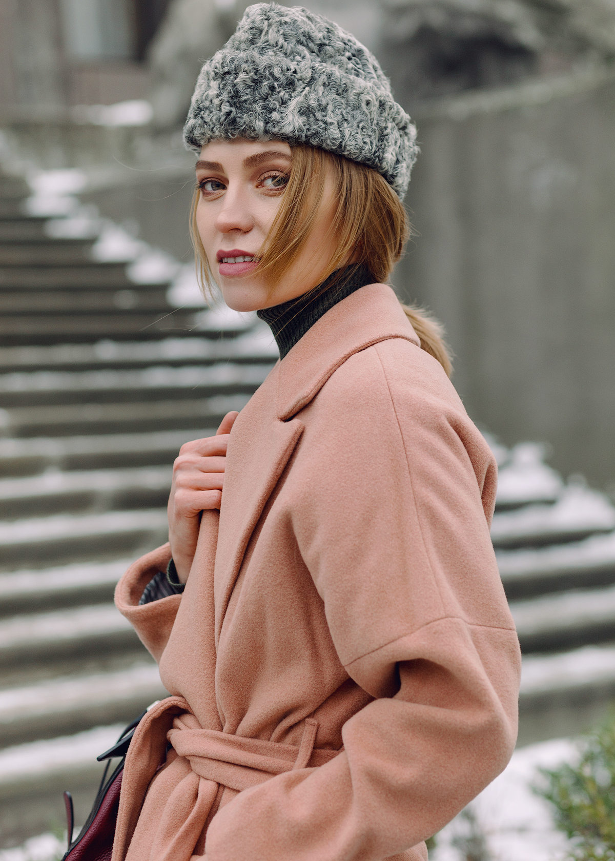 Valeria Sytnik in coat and fur hat